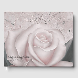 Blush White Rose Modern Marble Chic Wedding Guest Book