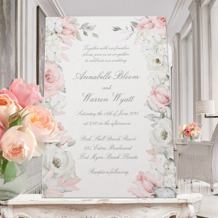 Blush & White Roses Floral Garden Wedding Invitation