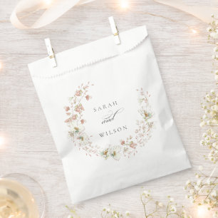Blush White Rustic Meadow Floral Wreath Wedding Favour Bags