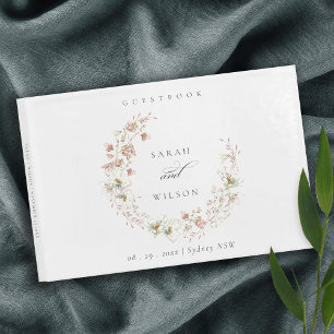 Blush White Rustic Meadow Floral Wreath Wedding Guest Book