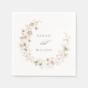 Blush White Rustic Meadow Floral Wreath Wedding Napkin