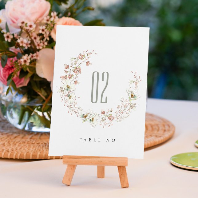 Blush White Rustic Meadow Floral Wreath Wedding  Table Number (Creator Uploaded)