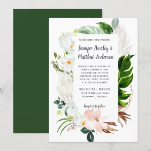 Blush White Tropical Floral Greenery Wedding Invitation
