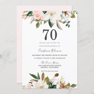 Blush & White Watercolor Flowers 70th Birthday Invitation