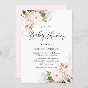 Blush White Winter Forest Baby Shower Invitation