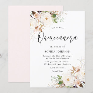Blush White Winter Forest Quinceanera Party Invitation