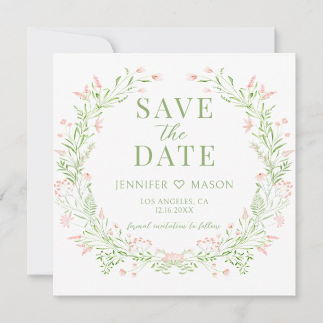 Blush Widflower Save the Date Photo Invitation (Front)