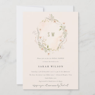 Blush Wildflower Flora Wreath Bridal Shower Invite