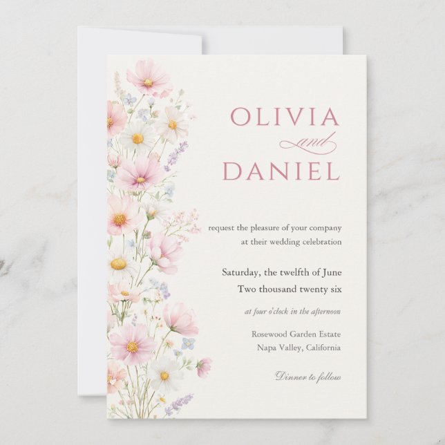 Blush Wildflower Garden Wedding Invitation (Front)