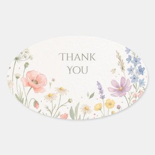 Blush Wildflower Meadow Thank You Oval Sticker