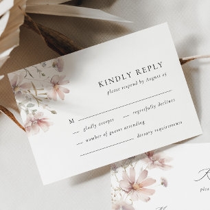 Blush Wildflower Minimal Boho Wedding RSVP Card