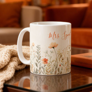 Blush Wildflower Name Teacher Appreciatiion  Coffee Mug