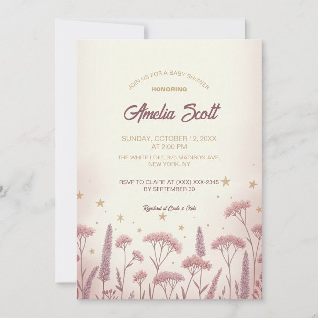 Blush Wildflower Rustic Baby Shower Invitation (Front)