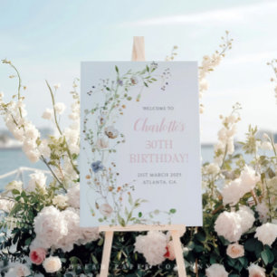 Blush Wildflowers 30th Birthday Welcome Poster