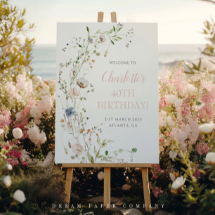 Blush Wildflowers 40th Birthday Welcome Poster