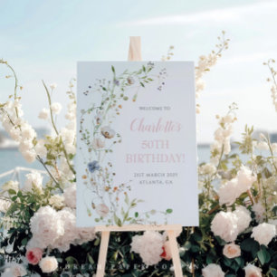 Blush Wildflowers 50th Birthday Welcome Poster