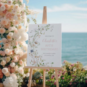Blush Wildflowers 80th Birthday Welcome Poster