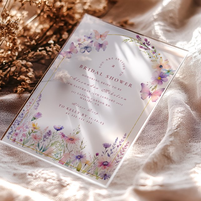 Blush Wildflowers and Butterflies Bridal Shower Acrylic Invitations (Creator Uploaded)