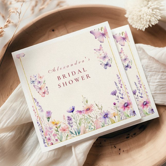 Blush Wildflowers and Butterflies Bridal Shower Napkin (Creator Uploaded)