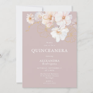Blush Wildflowers Elegant Dusty Pink Quinceanera Invitation