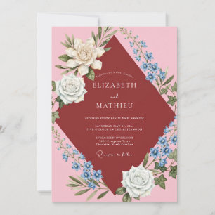 Blush Wine Wildflower Wedding Invitation