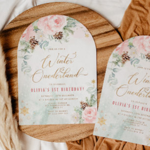 Blush Winter Onederland 1st birthday Invitation