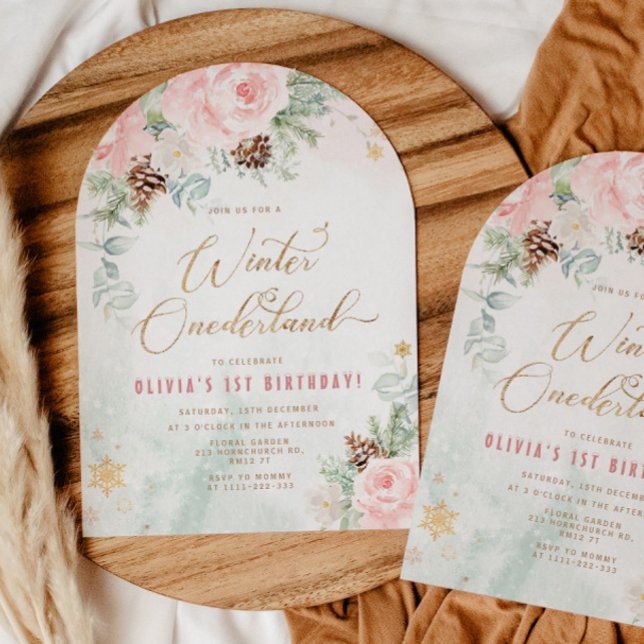 Blush Winter Onederland 1st birthday Invitation (Creator Uploaded)