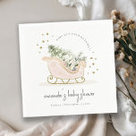 Blush Winter Sleigh Its Cold Outside Baby Shower Napkin<br><div class="desc">Sleigh Winter Baby it's Cold outside Theme Collection.- it's a cute pastel watercolor Illustration of blush pink gold sleigh filled with Christmas pine tree, gifts and winter berries with classy gold star frame and snowfall in the background. Perfect for your little ones winter birthday party. It’s very easy to customise,...</div>