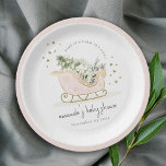 Blush Winter Sleigh Its Cold Outside Baby Shower Paper Plate<br><div class="desc">Sleigh Winter Baby it's Cold outside Theme Collection.- it's a cute pastel watercolor Illustration of blush pink gold sleigh filled with Christmas pine tree, gifts and winter berries with classy gold star frame and snowfall in the background. Perfect for your little ones winter birthday party. It’s very easy to customise,...</div>