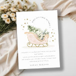 Blush Winter Sleigh Its Cold Outside Baby Shower  Thank You Card<br><div class="desc">Sleigh Winter Baby it's Cold outside Theme Collection.- it's a cute pastel watercolor Illustration of Blush pink gold sleigh filled with Christmas pine tree, gifts and winter berries with classy gold star frame and snowfall in the background. Perfect for your little ones winter birthday party. It’s very easy to customise,...</div>
