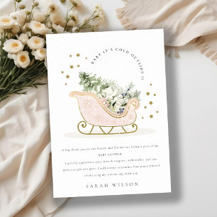 Blush Winter Sleigh Its Cold Outside Baby Shower Thank You Card