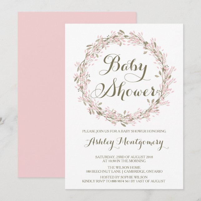 Blush Winter Wreath Baby Shower Invitation (Front/Back)
