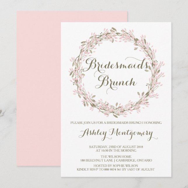Blush Winter Wreath Bridesmaids Brunch Invitation (Front/Back)