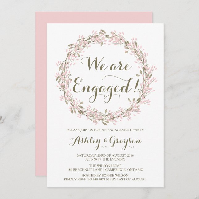 Blush Winter Wreath Engagement Party Invitation (Front/Back)