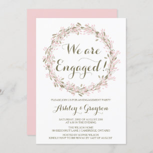 Blush Winter Wreath Engagement Party Invitation
