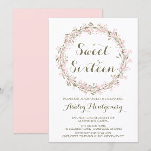 Blush Winter Wreath Sweet Sixteen Party Invitation