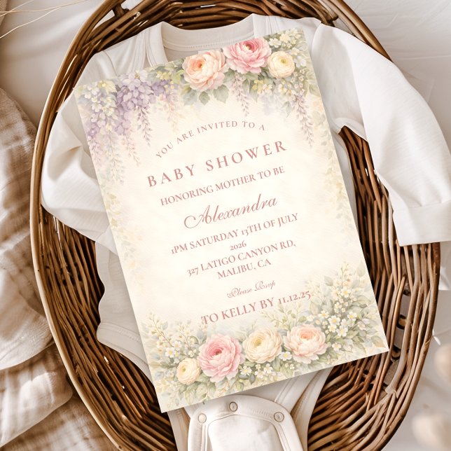 Blush Wisteria And Rose Garden Baby Shower Invitation (Creator Uploaded)