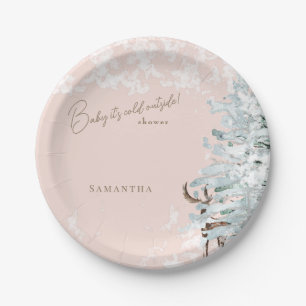 Blush Woodland Baby it's Cold Outside Paper Plate