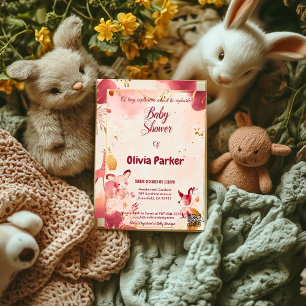 Blush Woodland Baby Shower Invitation with Bunny