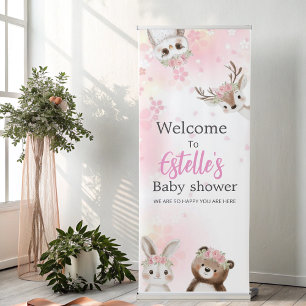 Blush Woodland Boho Baby Girl Welcome Display Retractable Banner