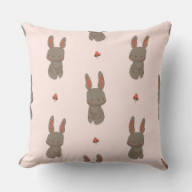 Blush Woodland Bunny & Mushroom Throw Pillow
