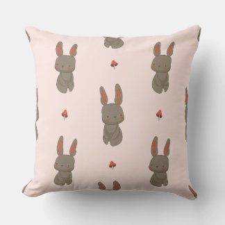 Blush Woodland Bunny & Mushroom Throw Pillow