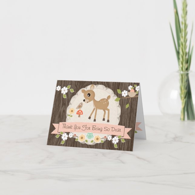 BLUSH WOODLAND DEER BABY SHOWER THANK YOU CARD (Front)