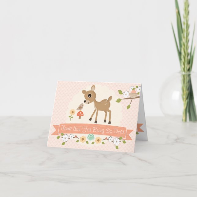 BLUSH WOODLAND DEER BABY SHOWER THANK YOU CARD (Front)