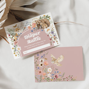 Blush Woodland Wildflowers Diaper Raffle Baby Enclosure Card