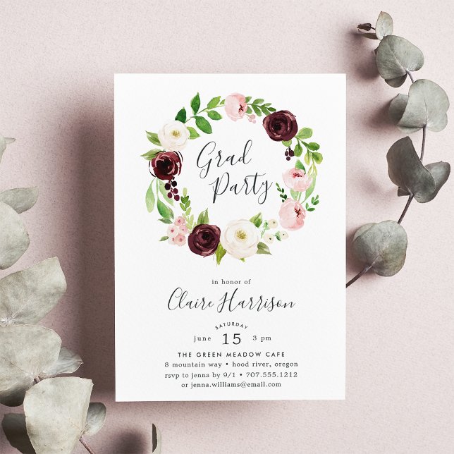 Blush Wreath Graduation Party Invitation (Creator Uploaded)