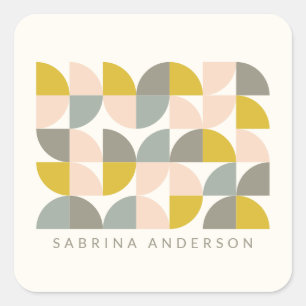 Blush Yellow and Grey Geometric Personalised   Square Sticker