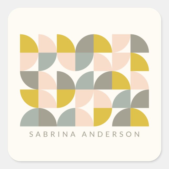 Blush Yellow and Grey Geometric Personalised   Square Sticker (Front)