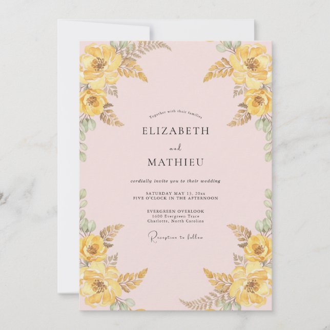 Blush Yellow Wildflower Wedding Invitation (Front)