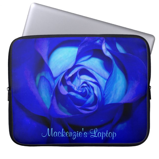 Blushed Blue Rose Laptop Sleeve *Personalise* (Front)